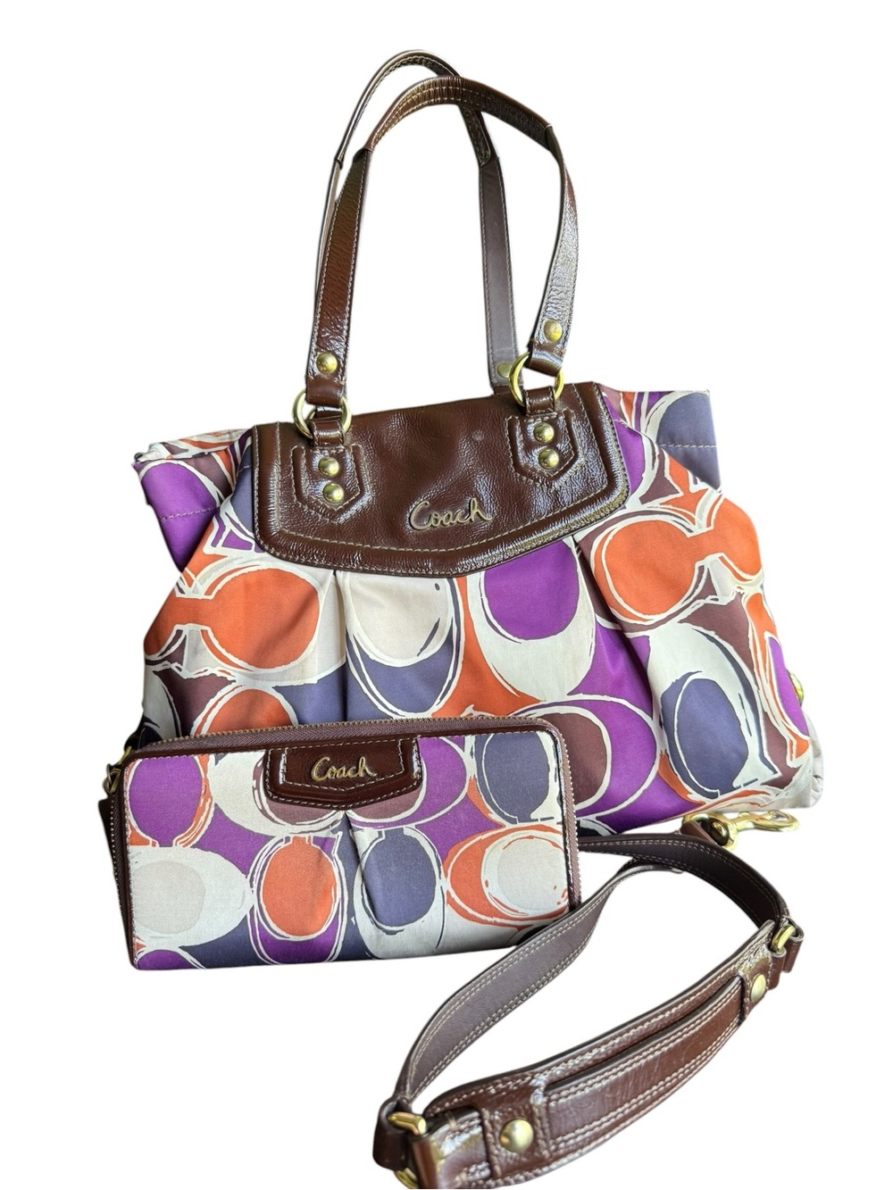 Coach Ashley Scarf Print Sateen Satchel w/matching Wallet